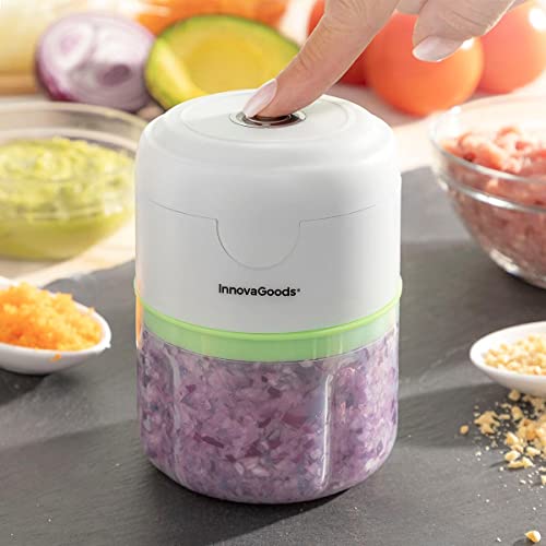 InnovaGoods - Tragbarer Mini-Zerkleinerer, Wiederaufladbar, Kabellos, 250ml, 3x Edelstahlklingen, Vielseitig für Nüsse/Gemüse/Obst, Leicht zu reinigen, Weiß, Mini, PP von InnovaGoods