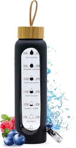 Innovaland Glas Motivation Wasserflasche 1 Liter - mit Fruchtfilter - Trinkflasche - Trinkdose - Motivationsflasche - für Erwachsene und Kinder - Trinkflaschen - Wasserflasche mit Zeitmarkierung - BPA Innovaland Glas Motivation Wasserflasche 1 Liter - mit Fruchtfilter - Trinkflasche - Trinkdose - Motivationsflasche - für Erwachsene und Kinder - Trinkflaschen - Wasserflasche mit Zeitmarkierung - BPA von Innovaland