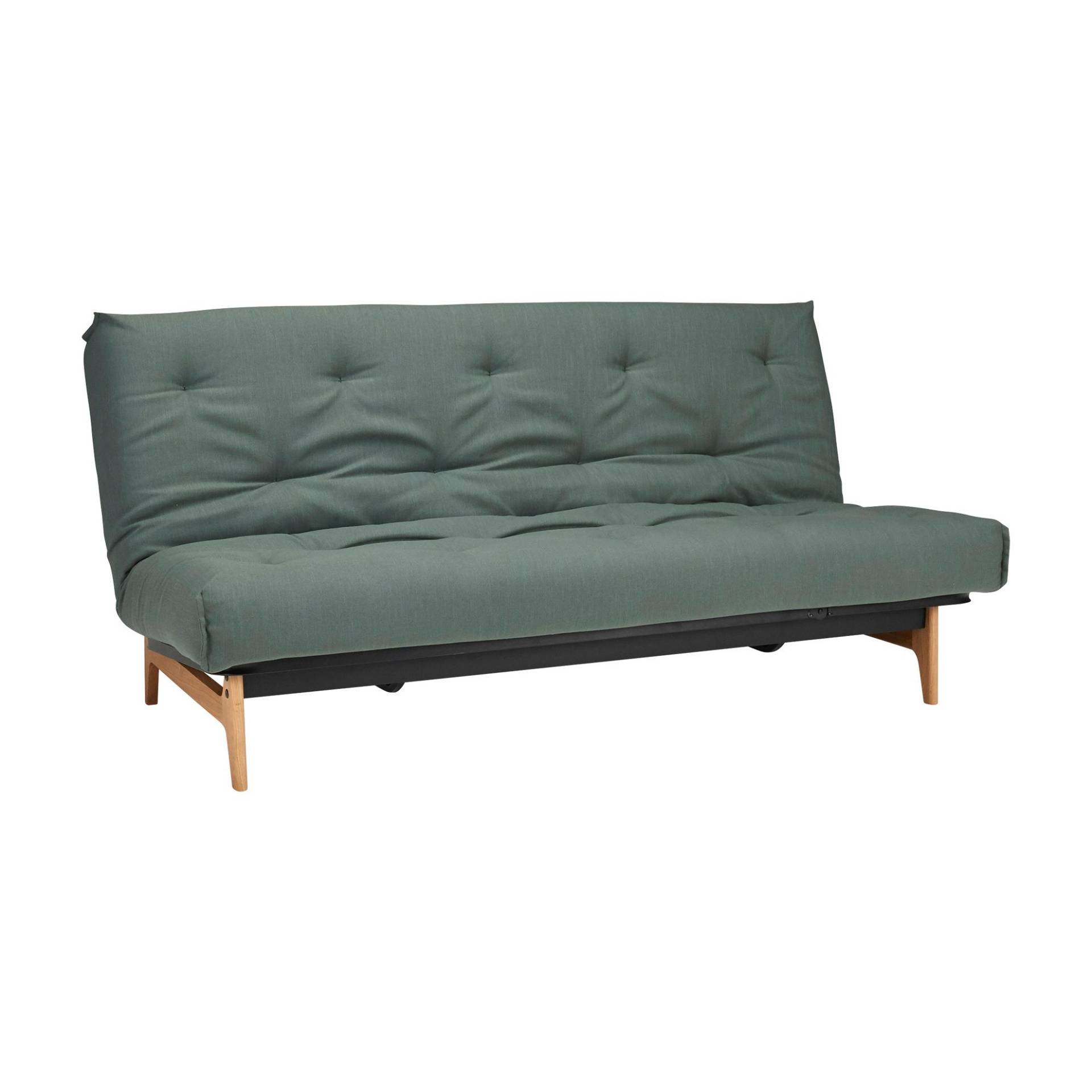 Innovation - Aslak 140 Schlafsofa 200x81cm - grün/Stoff 518 Elegance Green/Liegefläche 140x200cm/Gestell schwarz/Beine Eiche von Innovation