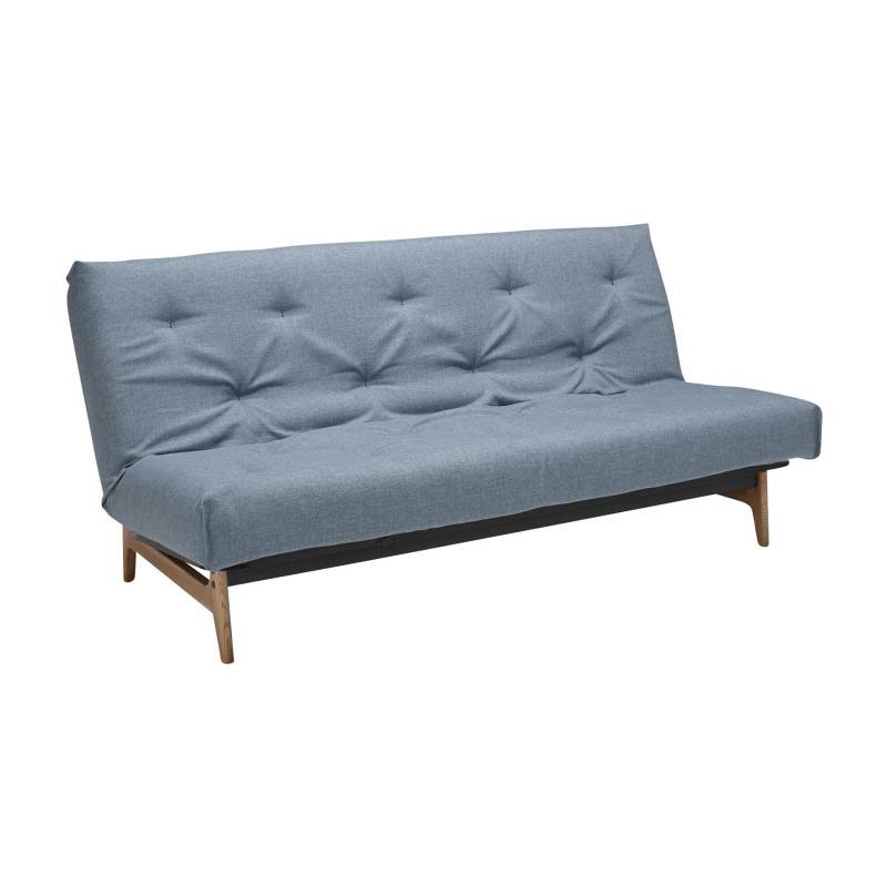 Innovation - Aslak 140 Schlafsofa 200x81cm - hellblau/Stoff 525 Mixed Dance Light Blue/Liegefläche 140x200cm/Gestell schwarz/Beine Eiche von Innovation