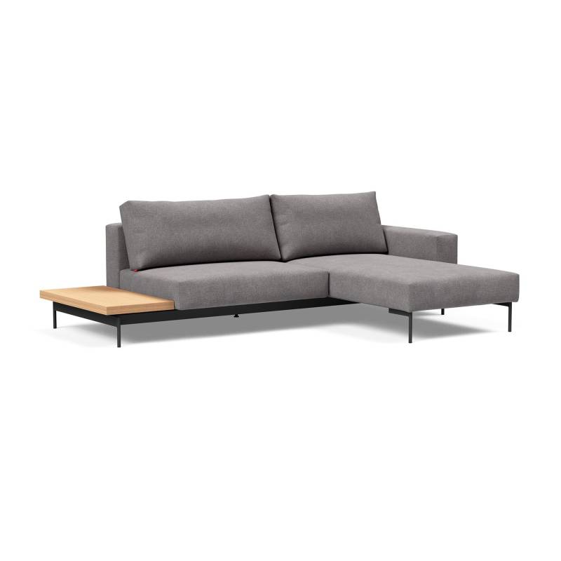 Innovation - Bragi Schlafsofa mit Beistelltisch 265x181cm - hellgrau/Stoff 217 Flashtex Light Grey/BxHxT 238x72x181cm/Gestell Stahl schwarz von Innovation