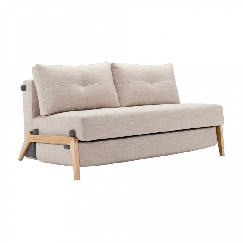 Innovation - Cubed 140 Schlafsofa Eiche 148x98cm - natur/Stoff 612 Blida Sand Grey/BxHxT 148x79x98cm/Gestell Eiche lackiert von Innovation