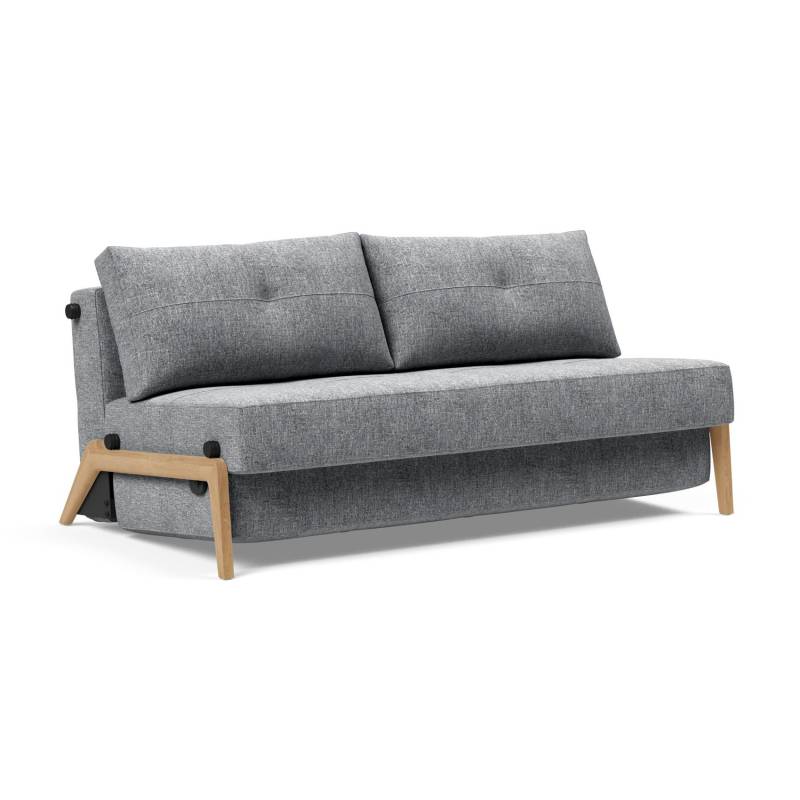 Innovation - Cubed 160 Schlafsofa Eiche 168x98cm - hellgrau/Stoff 565 Twist Granite/BxHxT 168x79x98cm/Gestell Eiche lackiert von Innovation