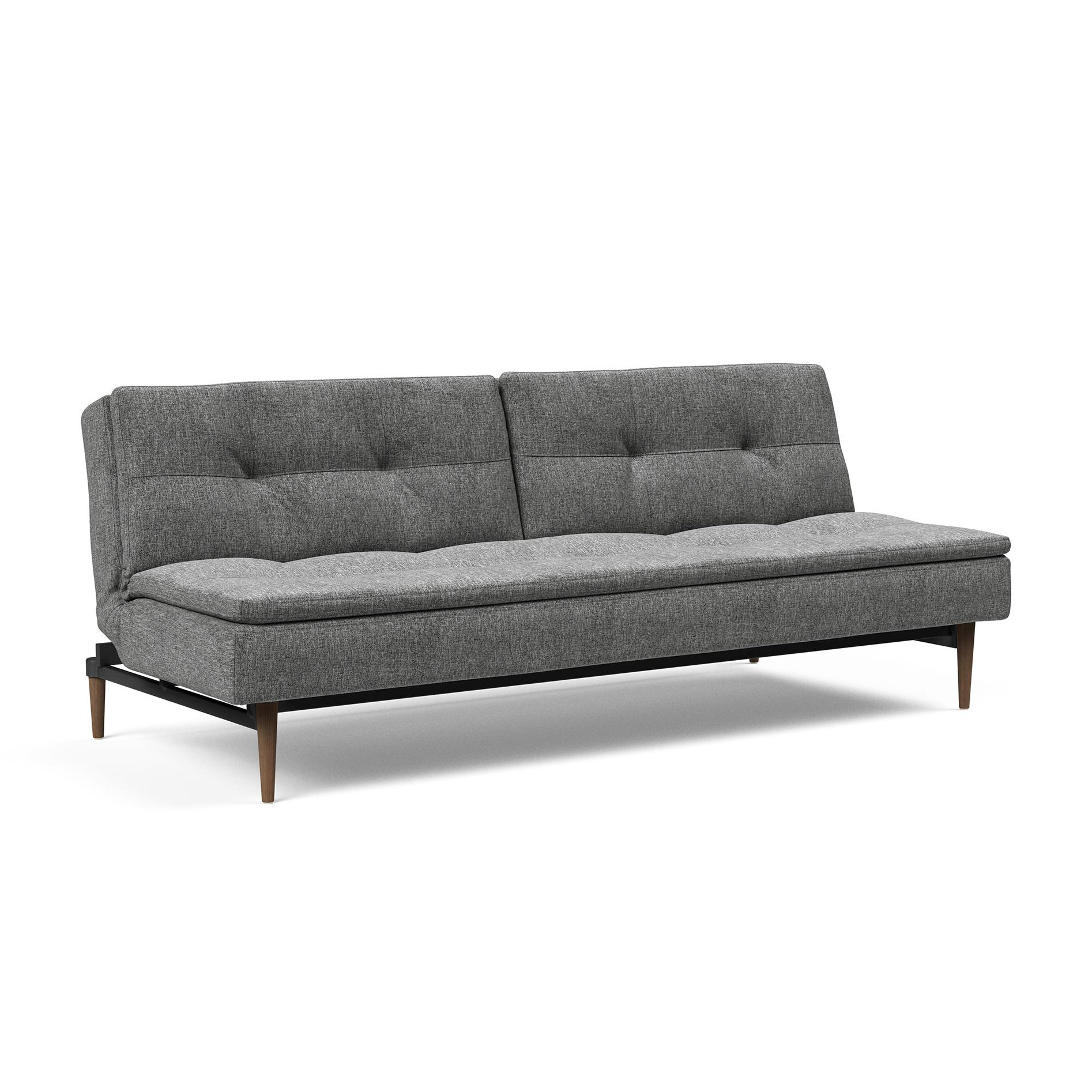 Innovation - Dublexo Styletto Schlafsofa Holz dunkel 210x91cm - dunkelgrau/Stoff 563 Twist Charcoal/Gestell Stahl schwarz/Füße dunkles Holz von Innovation