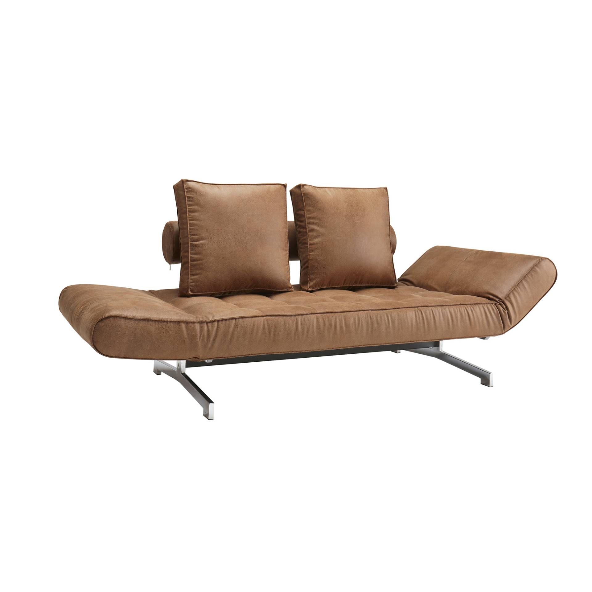 Innovation - Ghia Schlafsofa Stoff-/Ledermischung - hellbraun/Stoff/Leder Mix 551 Brown Faunal/Gestell Stahl schwarz/Beine Stahl verchromt von Innovation