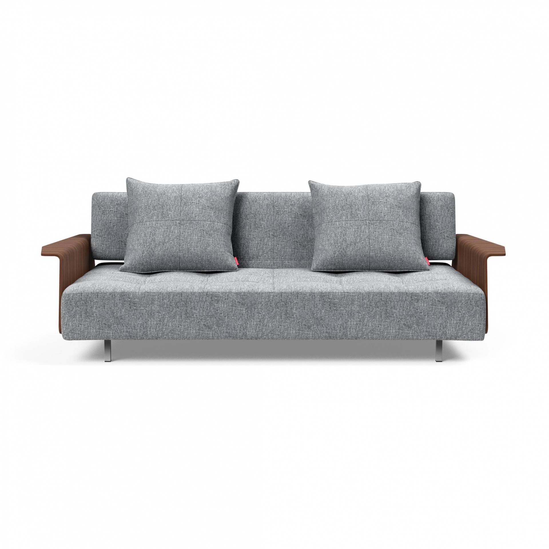 Innovation - Long Horn Deluxe Excess Schlafsofa mit Armlehnen - grau/Stoff 565 Twist Granite/Beine Edelstahl/Armlehnen Walnussfurnier von Innovation