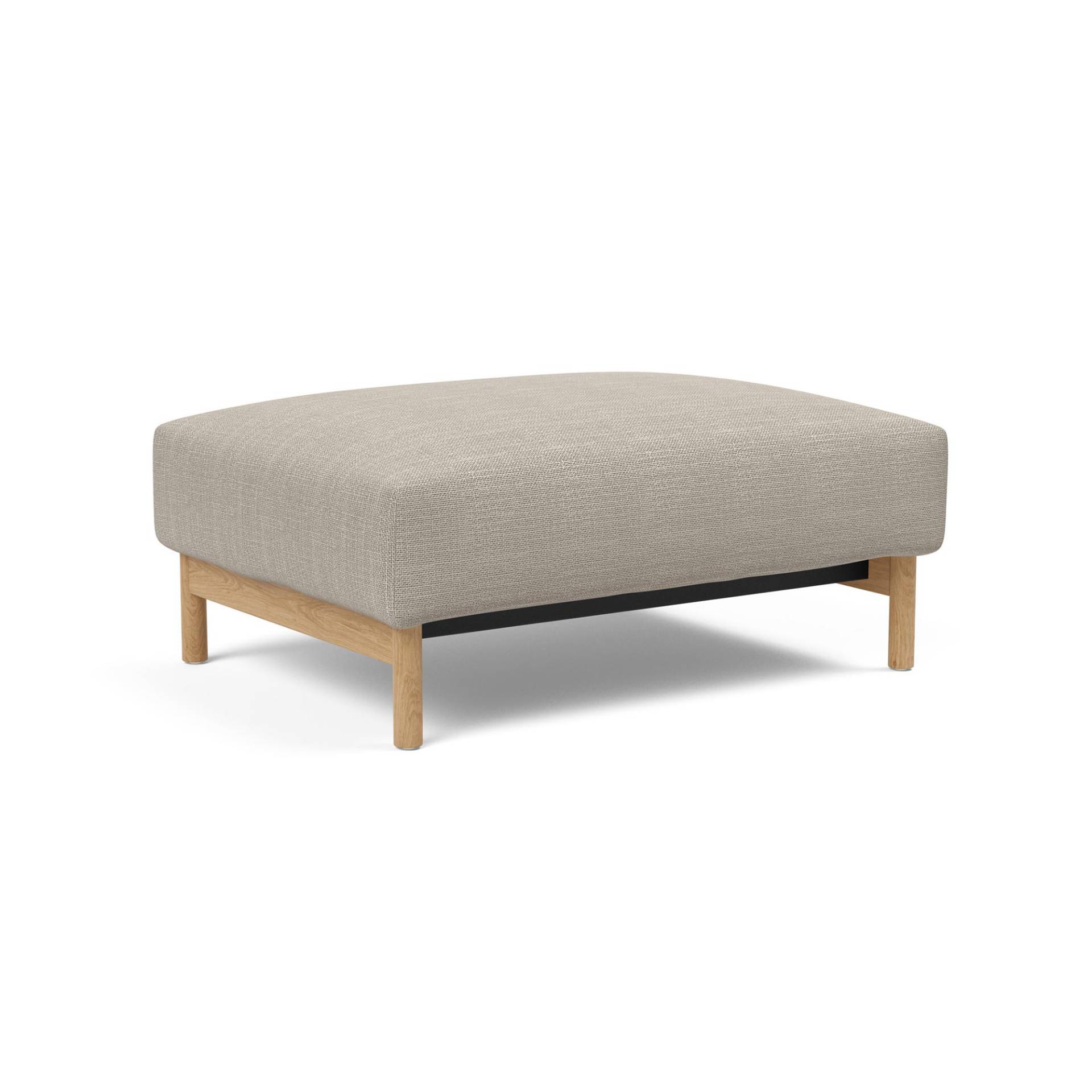 Innovation - Malloy Wood Ottomane - natur/Stoff 579 Kenya Gravel (100% Polyester)/LxBxH 100x75x41cm/Gestell Stahl schwarz lackiert/ Beine Eiche lackie von Innovation