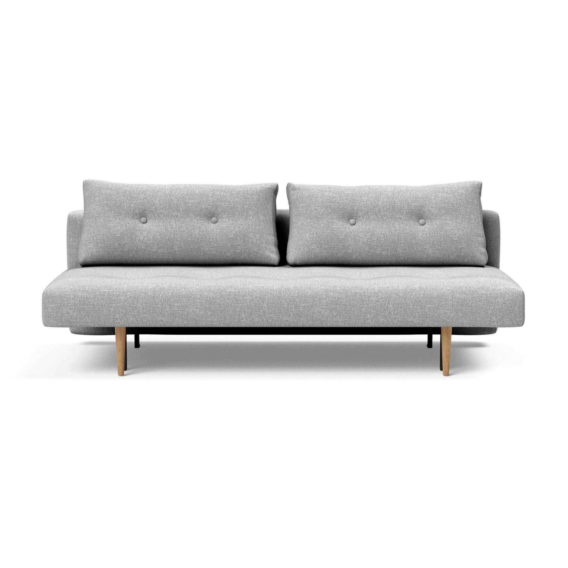 Innovation - Recast Plus Schlafsofa Beine helles Holz 200x98cm - hellgrau/Stoff 590 Micro Check Grey/BxHxT 200x76x98cm/Gestell Stahl schwarz/ Beine Ul von Innovation