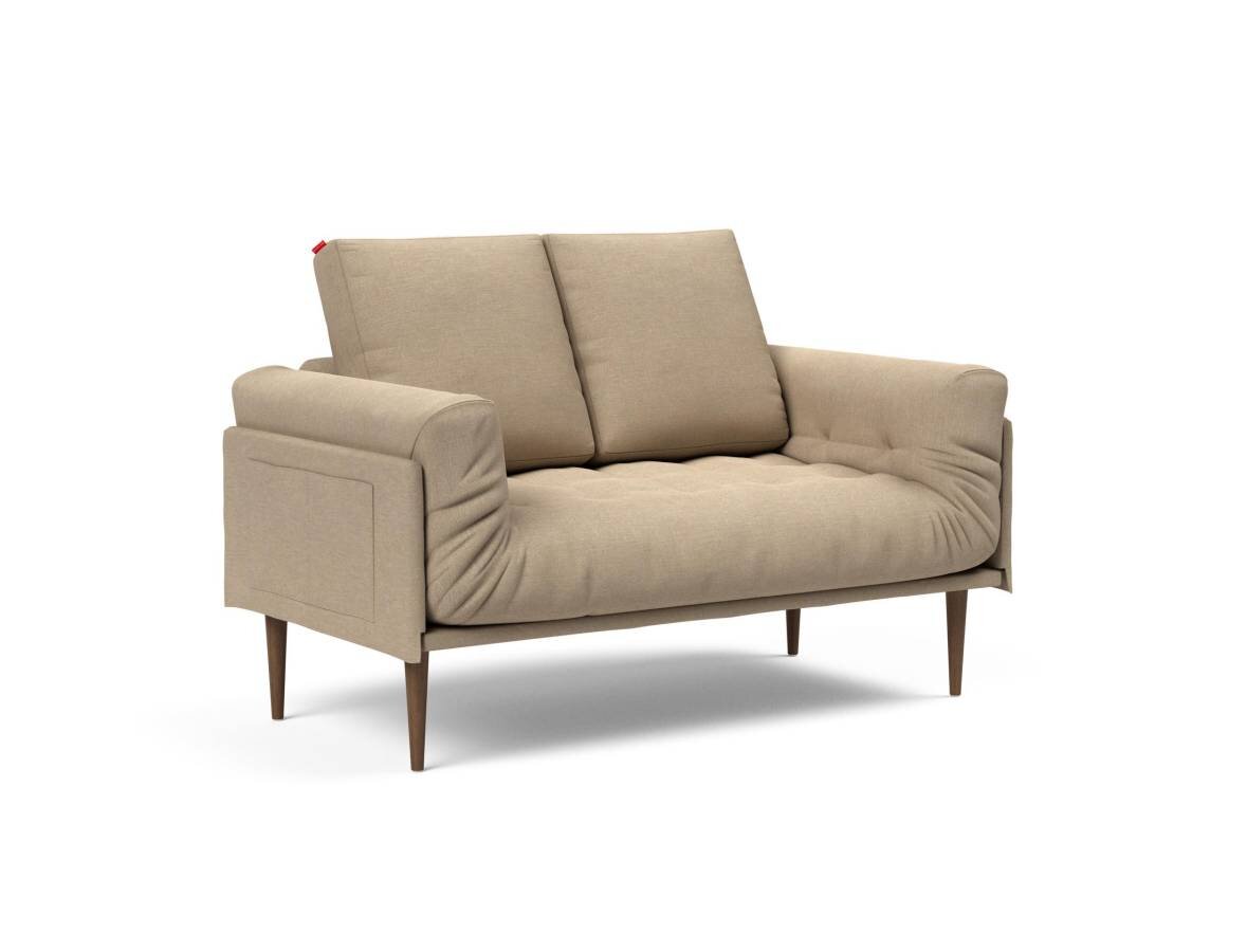 Innovation Rollo Daybed Sofa (fest versteppt) 587 Phobos Mocha Rollo Styletto, Dunkles Holz/schwarz Spring inklusive Kissen- + Sitzgestellbezug von Innovation