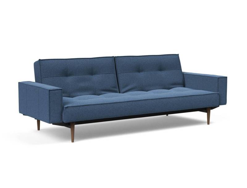 Innovation Splitback Klappsofa mit Polster-Armlehne 537 Boucle Blue Styletto Holz dunkel / Gestell schwarz von Innovation