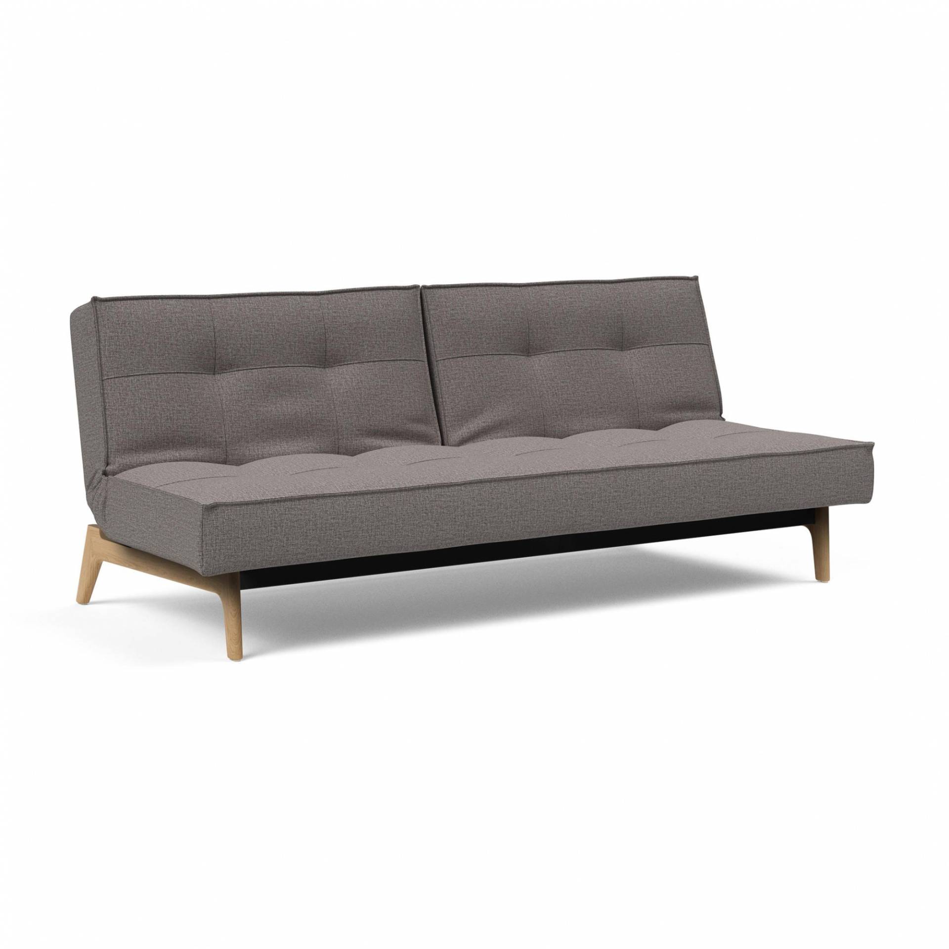 Innovation - Splitback Schlafsofa Eiche 210x96cm - grau/Stoff 521 Mixed Dance Grey/Gestell schwarz/ Füße Eiche/Liegefläche 210x115cm von Innovation