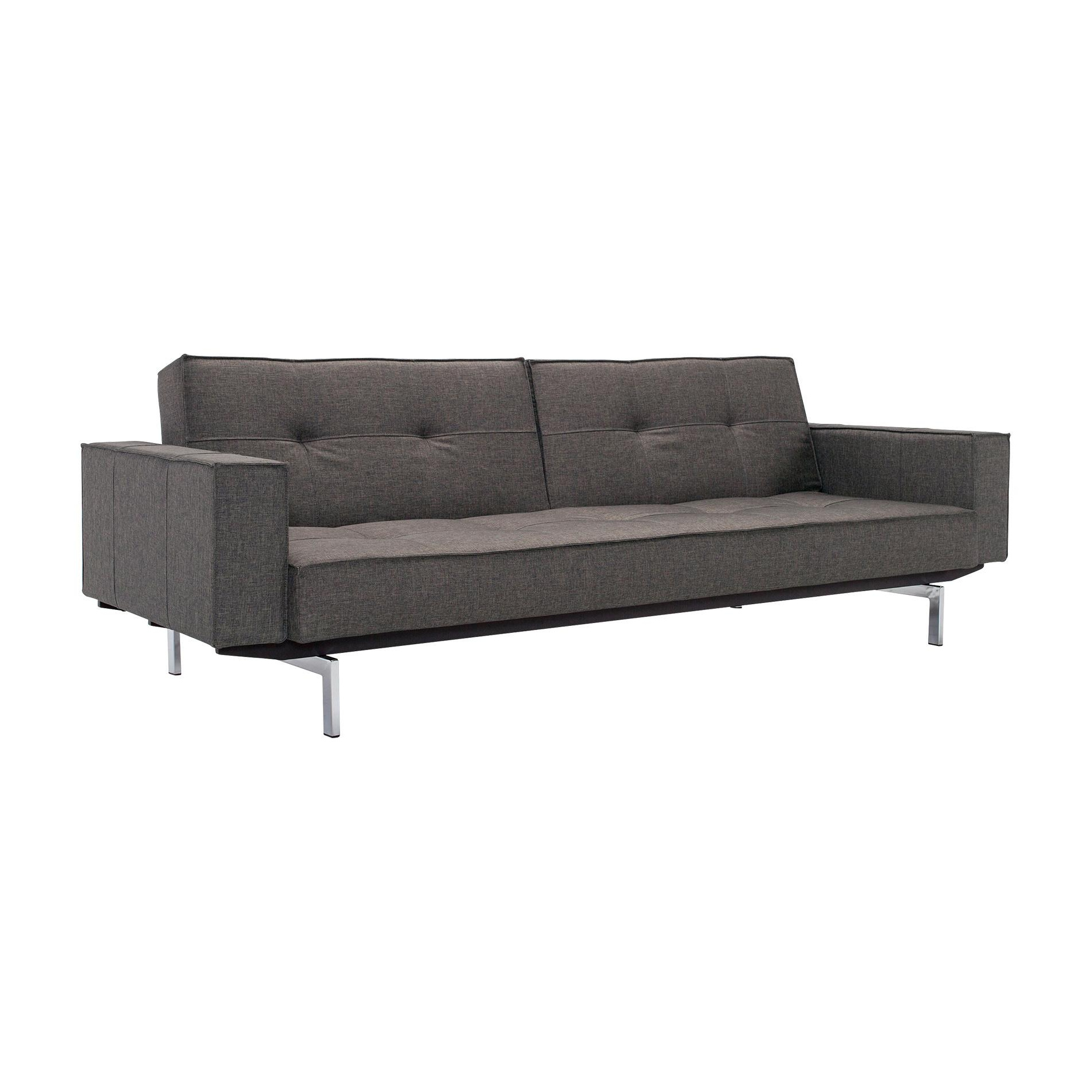 Innovation - Splitback Schlafsofa mit Armlehnen Chrom 241x89cm - dunkelgrau/Stoff 216 Flashtex Dark Grey/BxHxT 241x79x89cm/Beine Stahl verchromt von Innovation