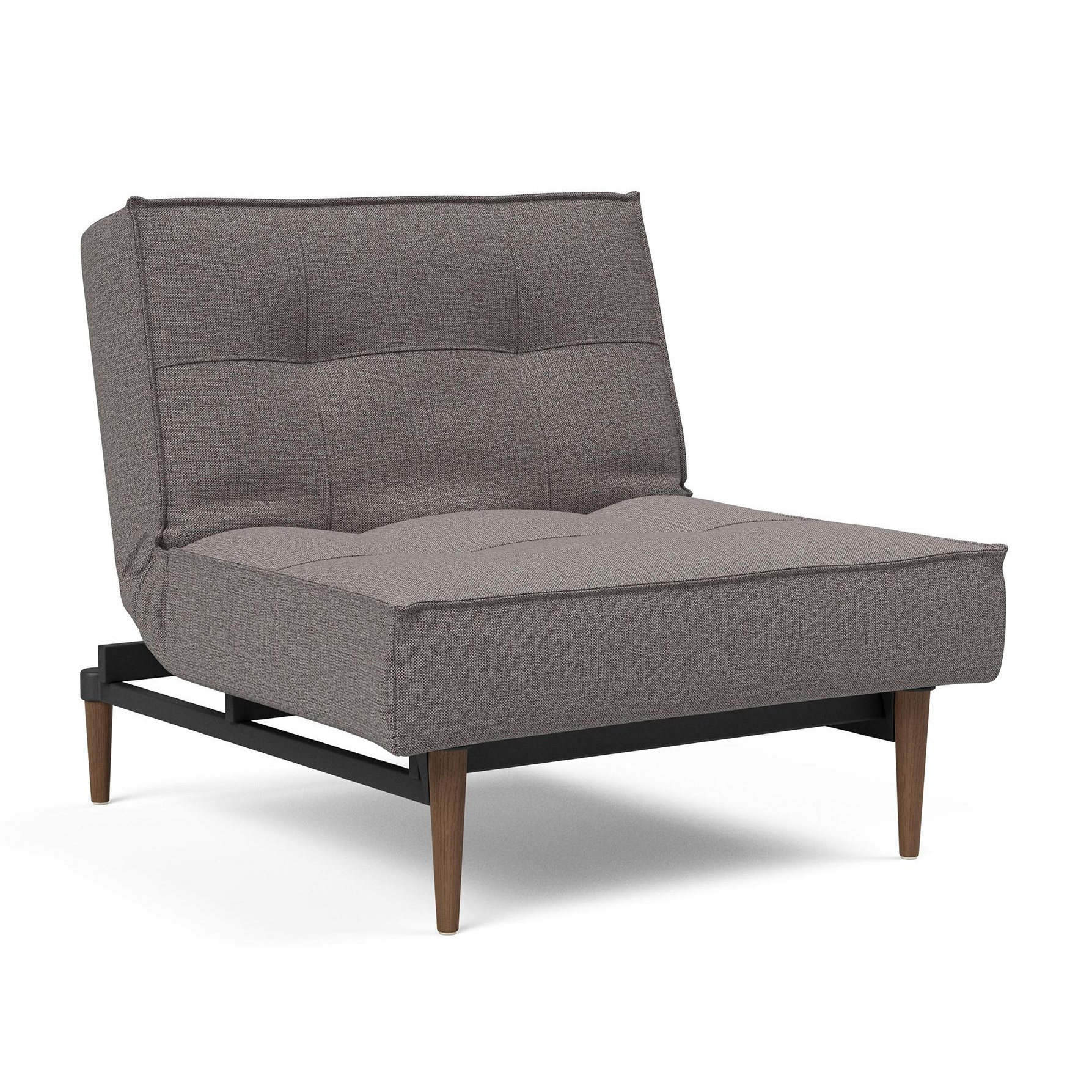 Innovation - Splitback Styletto Sessel Holz dunkel - grau/Stoff 521 Mixed Dance Grey/Gestell Stahl schwarz/Füße dunkles Holz von Innovation