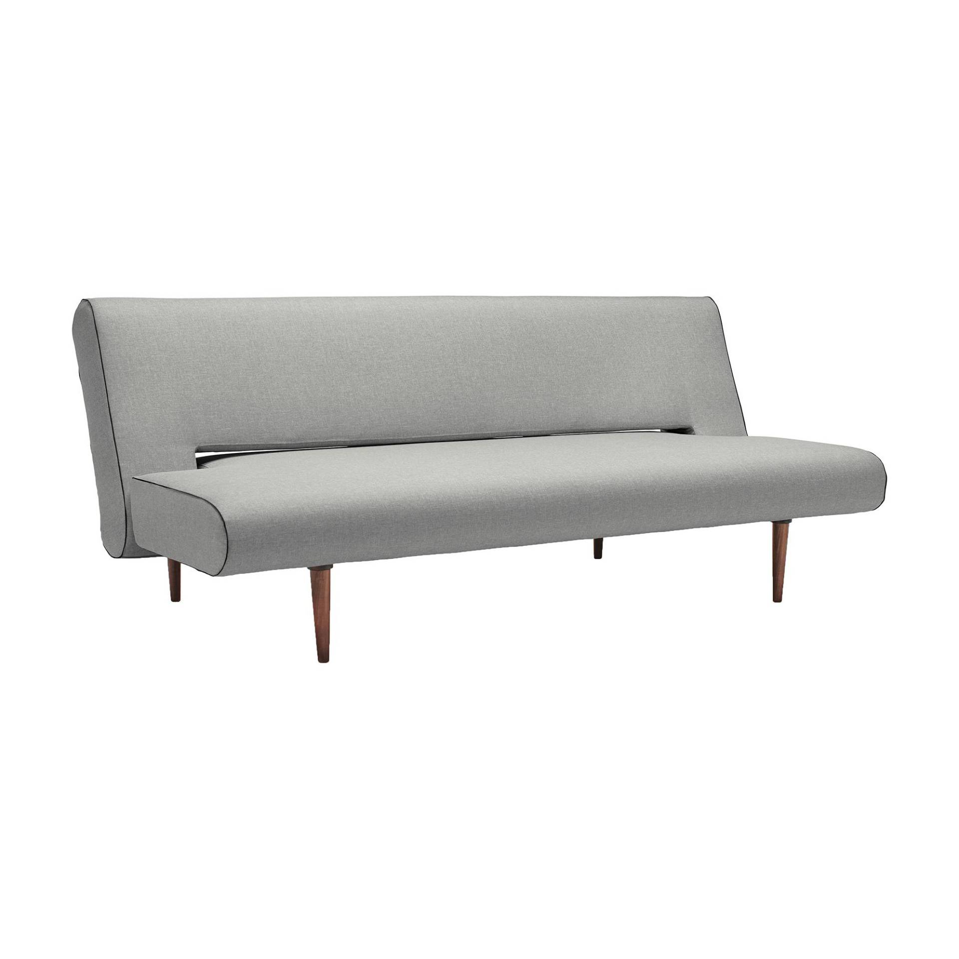 Innovation - Unfurl Schlafsofa 200x95cm - hellgrau/Stoff 217 Flashtex Light Grey /Gestell Stahl schwarz/Füße dunkles Holz von Innovation