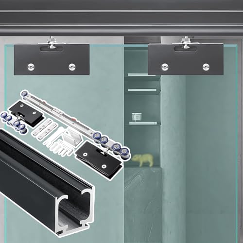 Schiebetür Schiene Beschläge und Schienensatz für Glasschiebetüren zur Deckenmontage, Soft-Close-Schienensatz für Bürotrennwände, für 8–12 mm Dickes Glas(Black,73in(185cm)) von Innovz
