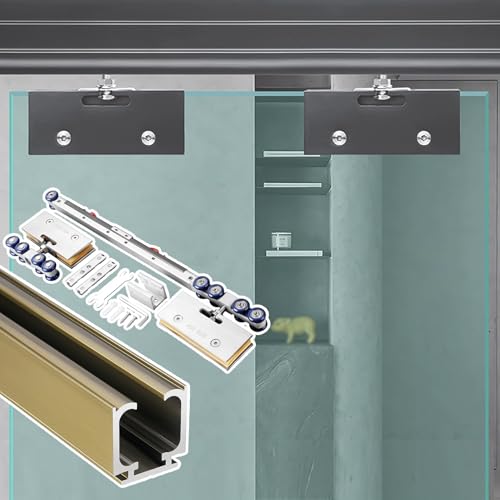Schiebetür Schiene Beschläge und Schienensatz für Glasschiebetüren zur Deckenmontage, Soft-Close-Schienensatz für Bürotrennwände, für 8–12 mm Dickes Glas(Champagne,73in(185cm)) von Innovz