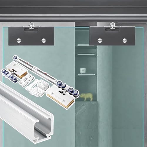 Schiebetür Schiene Beschläge und Schienensatz für Glasschiebetüren zur Deckenmontage, Soft-Close-Schienensatz für Bürotrennwände, für 8–12 mm Dickes Glas(Silver,89in(226cm)) von Innovz