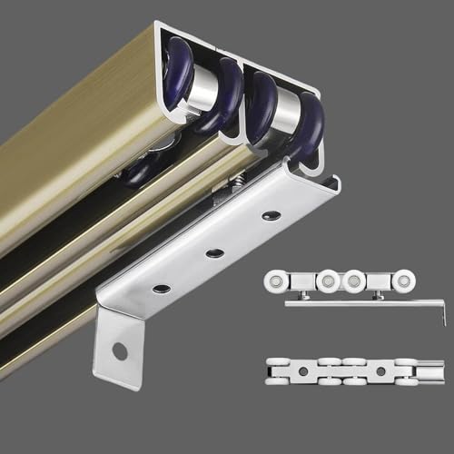 Schiebetür Schiene Doppelschiebetür-Schienenbeschläge, Bypass-Türbeschlagsatz für 18–25 mm Starke Türen, Schranktür-Schienensatz mit Bodenführung und Rollen, Obere Montage(Champagne,29in(74cm)) Schiebetür Schiene Doppelschiebetür-Schienenbeschläge, Bypass-Türbeschlagsatz für 18–25 mm Starke Türen, Schranktür-Schienensatz mit Bodenführung und Rollen, Obere Montage(Champagne,29in(74cm)) von Innovz