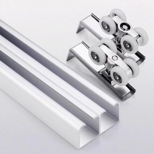 Schiebetür Schiene Doppelschiebetür-Schienenbeschläge, Bypass-Türbeschlagsatz für 18–25 mm Starke Türen, Schranktür-Schienensatz mit Bodenführung und Rollen, Obere Montage(Silver,74in(188cm)) von Innovz