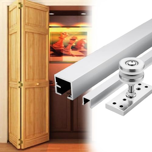 Schiebetür Schiene Falttür-Beschlagsatz mit Schiene, Werkzeugsatz für Die Reparatur von Faltschranktüren, Komplettset für Schiebe-Falttür-Beschlagschienen(Door Thickness 1.8-2.3cm,41in/104cm) von Innovz