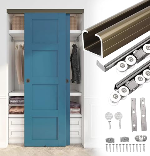Schiebetür Schiene Schiebetürbeschläge und Schienensatz, 61 91 122 152 183 cm Schrank-Bypass-Türbeschläge, Obere Montage, Hochleistungs-Rollenaufhängung mit Einer 8-Rollen-Schiene(196cm(77in)) von Innovz