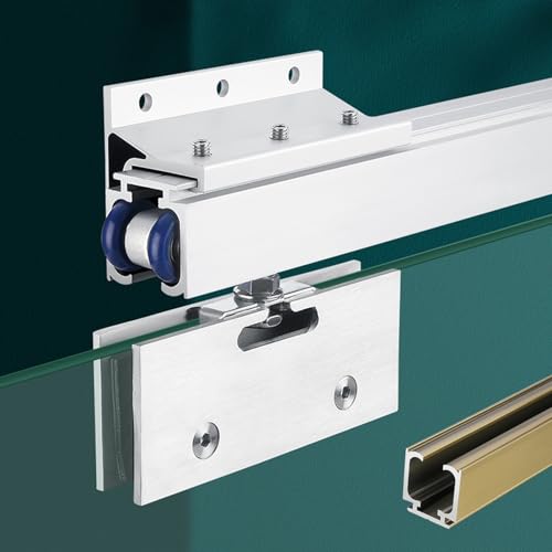 Schiebetür Schiene Wandmontierte Glasschiebetürbeschläge mit Schiene, Komplettset für Glasschiebetüren mit Sanfter Schließung, Hochleistungs-Duschtürschiene aus Aluminium(Champagne,203cm(80in)) von Innovz