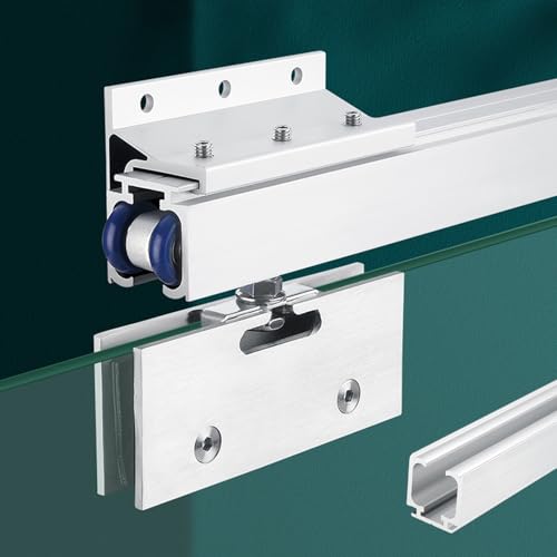 Schiebetür Schiene Wandmontierte Glasschiebetürbeschläge mit Schiene, Komplettset für Glasschiebetüren mit Sanfter Schließung, Hochleistungs-Duschtürschiene aus Aluminium(Silver,147cm(58in)) von Innovz