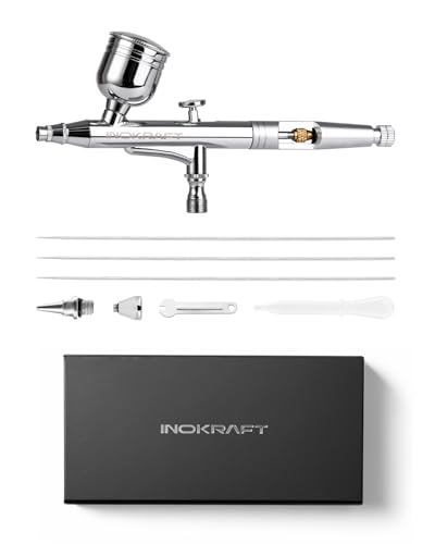 InoKraft Airbrush Pro Set mit 3 Düsensets 0,2, 0,3 & 0,5 mm - Dual-Action Gravity Feed Airbrush mit Cutaway-Griff und Anleitung, Airbrush Paint Set für Modellmalerei von InoKraft