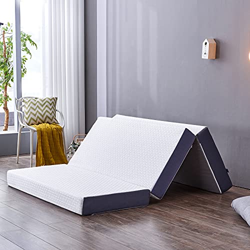 Inofia Dreifach faltbare Memoryschaum-Matratze für Einzelbett, 15 cm, Gäste-Klappmatratze mit waschbarem Bezug, faltbar in drei Größen, Bett in einer Box, 100-Nacht-Heimtrial (90 x 190 x 15 cm) von Inofia