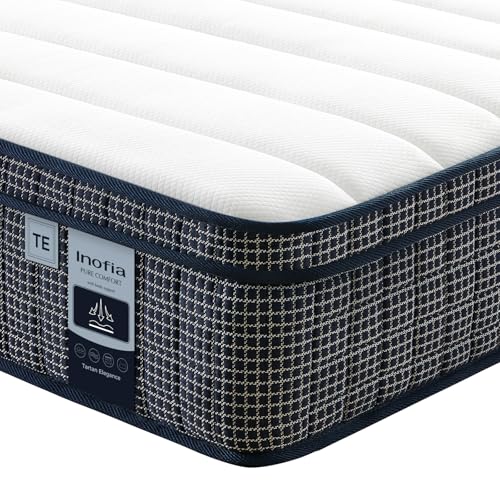 Inofia Matratze 180×200 Tartan-E 7-Zonen Taschenfederkernmatratze mit HermoReg Kühlgel – 28cm Orthopädische Matratze mit Memory Schaum, ÖKO-TEX® 100 Zertifiziert + 100 Nächte Probeschlafen von Inofia