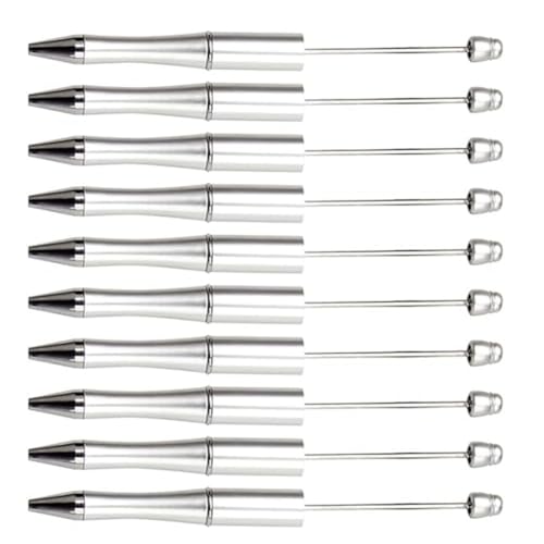 Inokantucy 20 Stück DIY-Perlenstifte, Rotierender Perlen-Kugelschreiberschaft Aus Kunststoff für DIY-Stiftdekorationsbedarf, Büro, Schule, Langlebig, 14 cm (Silber) von Inokantucy