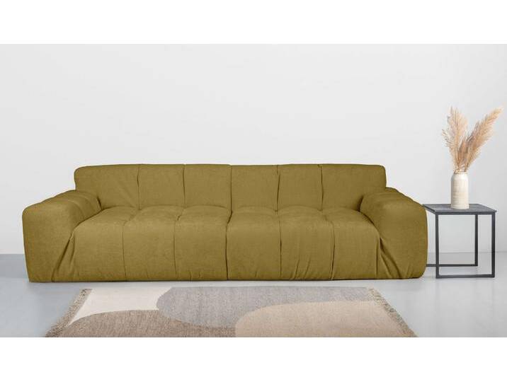 3-Sitzer INOSIGN Calmara, Breite 286 cm, weicher Lounge-Sitzkomfort , gelb (mustard), B:286cm H:77cm T:116cm, 100% PES, Sofas, bodentief, Samt oder Chenille, mit Knopfsteppung von Inosign