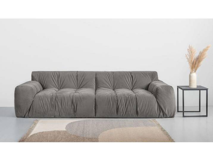 3-Sitzer INOSIGN Calmara, Breite 286 cm, weicher Lounge-Sitzkomfort , grau (taupe), B:286cm H:77cm T:116cm, 100% PES, Sofas, bodentief, Samt oder Chenille, mit Knopfsteppung von Inosign