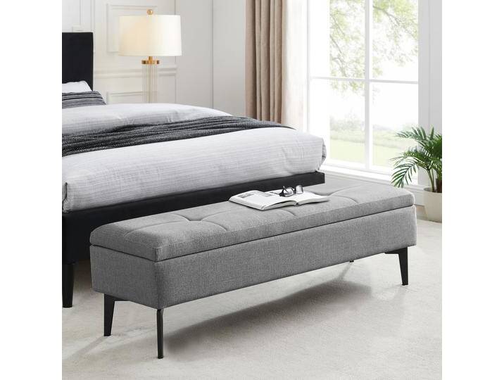 Bettbank INOSIGN Galina , grau (hellgrau), B:140cm H:41cm T:40cm, Massivholz, Sperrholz, Polyester, Sitzbänke, Sitzfläche gesteppt, mit Strauraum von Inosign