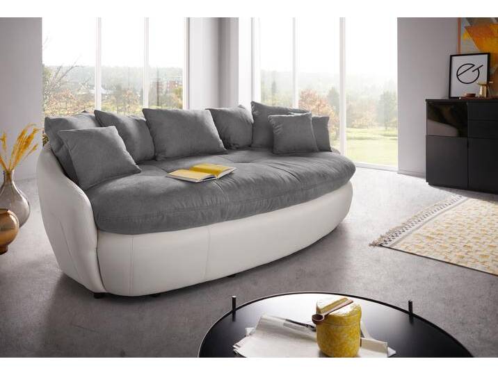 Big-Sofa INOSIGN Aruba , weiß (anthrazit, weiß), B:238cm H:79cm T:140cm, Luxus-Microfaser (100% Polyester); Microfaser-Feinstruktur (pflegeleichte Microfaser, mit feiner Struktur, 100% Polyester), Sofas, gemütliches Megasofa in XXL in organischer Form mit vielen Kissen, Topseller von Inosign