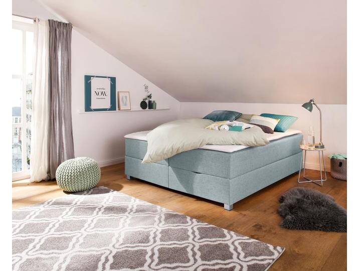 Boxbett INOSIGN Alexis , blau (petrol), B:180cm L:200cm, Struktur fein (100% Polyester), Komplettbetten, ohne Kopfteil - ideal für Räume mit Dachschrägen; in 4 Breiten von Inosign