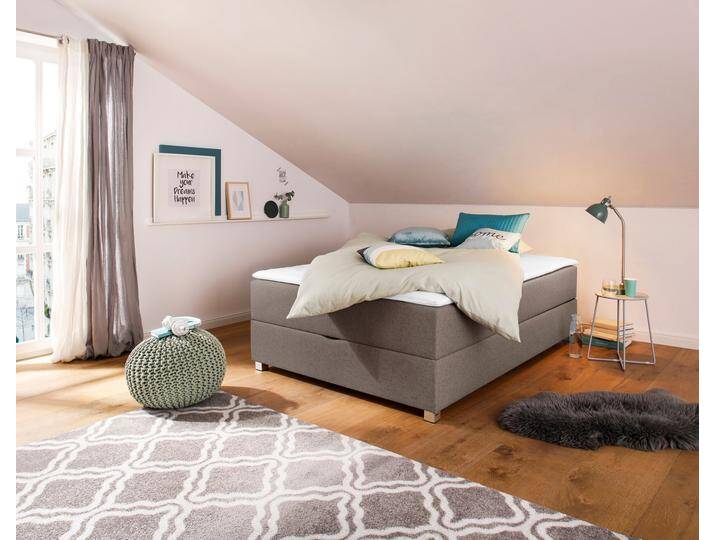 Boxbett INOSIGN Alexis , braun (hellbraun), B:140cm L:200cm, Struktur fein (100% Polyester), Komplettbetten, ohne Kopfteil - ideal für Räume mit Dachschrägen; in 4 Breiten von Inosign