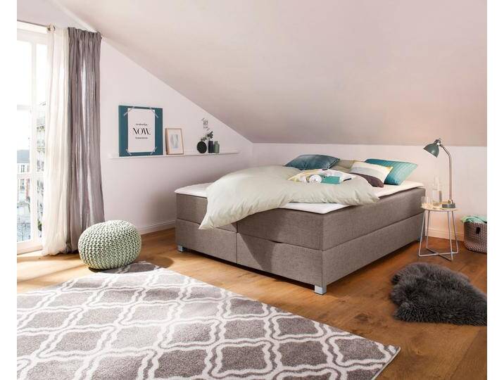 Boxbett INOSIGN Alexis , braun (hellbraun), B:180cm L:200cm, Struktur fein (100% Polyester), Komplettbetten, ohne Kopfteil - ideal für Räume mit Dachschrägen; in 4 Breiten von Inosign