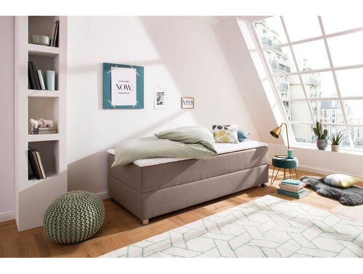 Boxbett INOSIGN Alexis , braun (hellbraun), B:90cm L:200cm, Struktur fein (100% Polyester), Komplettbetten, ohne Kopfteil - ideal für Räume mit Dachschrägen; in 4 Breiten von Inosign