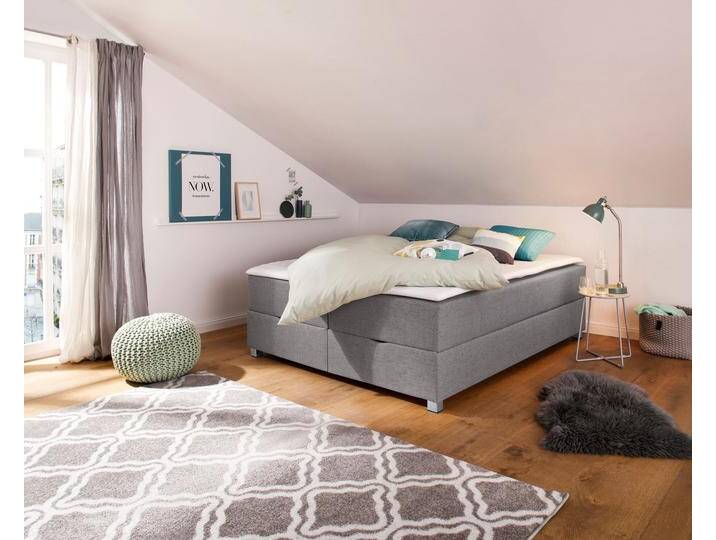 Boxbett INOSIGN Alexis , grau (hellgrau), B:160cm L:200cm, Struktur fein (100% Polyester), Komplettbetten, ohne Kopfteil - ideal für Räume mit Dachschrägen; in 4 Breiten von Inosign
