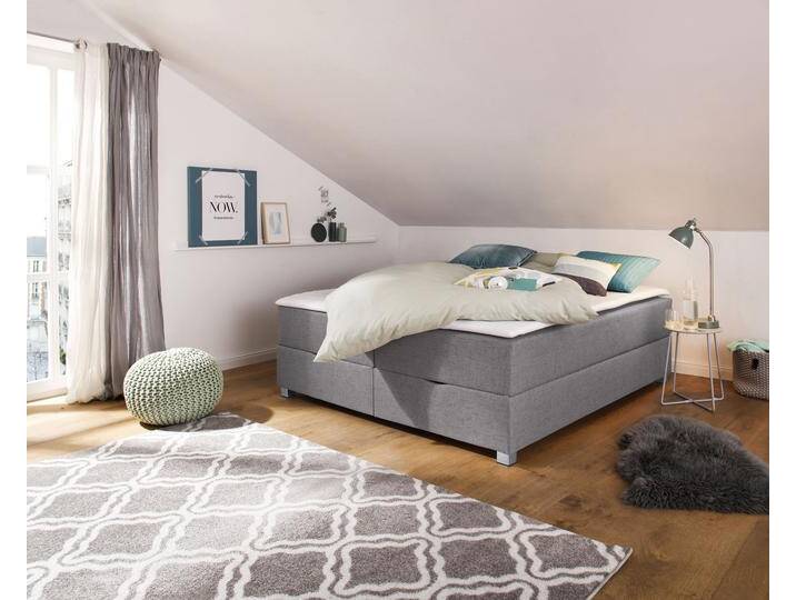 Boxbett INOSIGN Alexis , grau (hellgrau), B:200cm L:220cm, Struktur fein (100% Polyester), Komplettbetten, ohne Kopfteil - ideal für Räume mit Dachschrägen; in 4 Breiten von Inosign