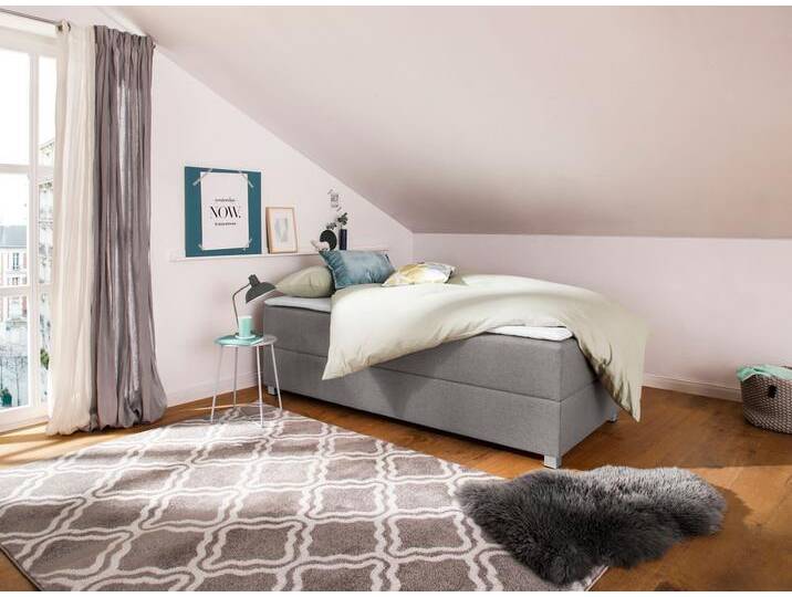 Boxbett INOSIGN Alexis , grau (hellgrau), B:90cm L:200cm, Struktur fein (100% Polyester), Komplettbetten, ohne Kopfteil - ideal für Räume mit Dachschrägen; in 4 Breiten von Inosign