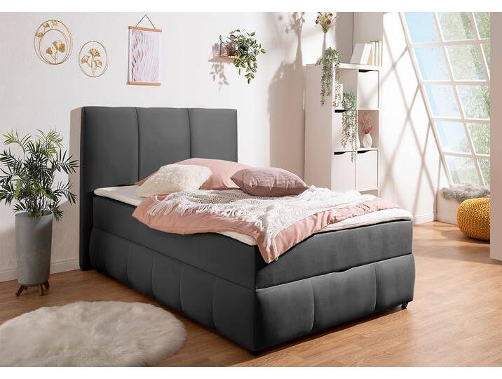 Boxbett INOSIGN Hartley , grau (anthrazit), B:102cm L:210cm, Komplettbetten, Boxbett mit Bettkasten, inkl. Topper, Topseller von Inosign