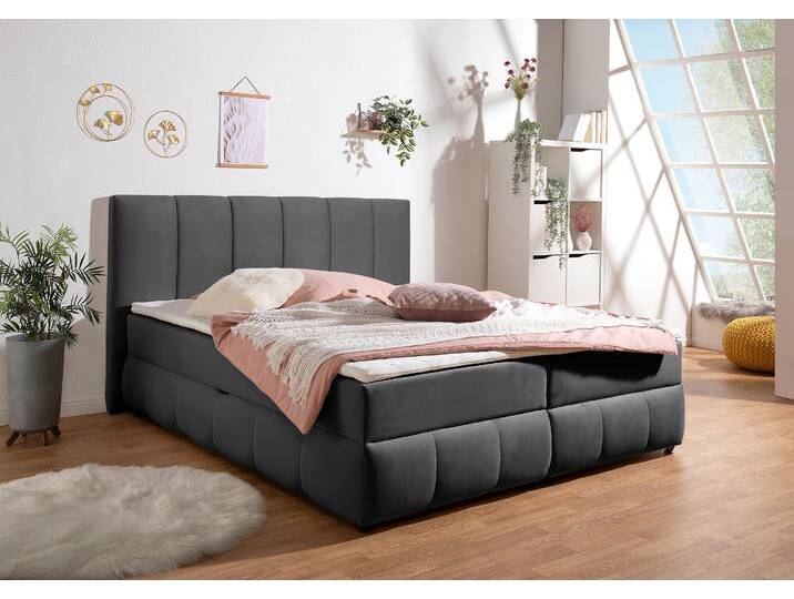 Boxbett INOSIGN Hartley , grau (anthrazit), B:192cm L:210cm, Komplettbetten, Boxbett mit Bettkasten, inkl. Topper, Topseller von Inosign