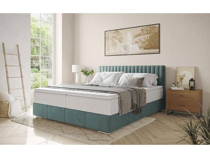 Boxbett INOSIGN Thor mit Bettkasten, inkl. Matratze, Topseller , blau (velvet 87 petrol), B:186cm L:208cm, Komplettbetten, Boxspringbett, Topper und Zierkissen, in verschiedenen Härtegraden verfügbar von Inosign