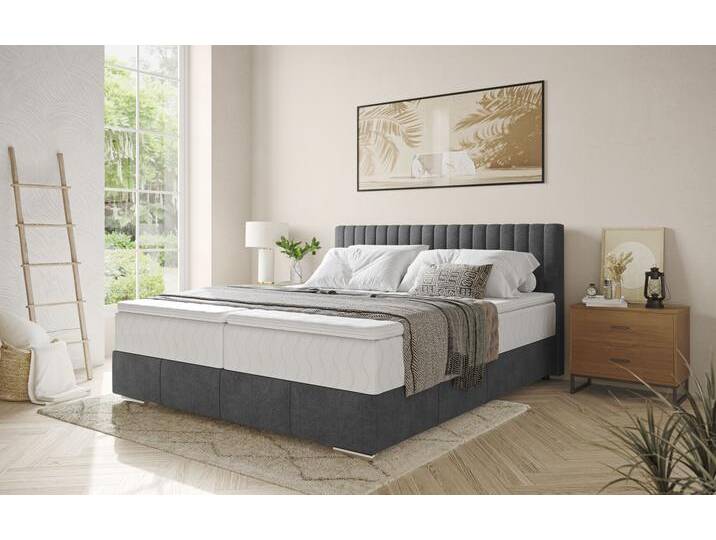 Boxbett INOSIGN Thor mit Bettkasten, inkl. Matratze, Topseller , grau (aqua clean pascha 214 anthrazit), B:186cm L:208cm, Polyester, Baumwolle, Komplettbetten, Boxspringbett, Topper und Zierkissen, in verschiedenen Härtegraden verfügbar von Inosign
