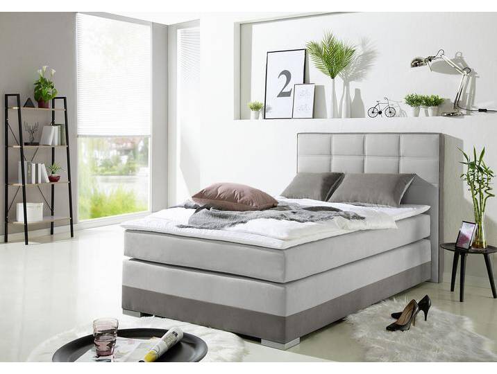 Boxspringbett INOSIGN, grau (hellgrau), B:133cm L:210cm, Komplettbetten, Boxspringbett, inklusive Topper und Wendekissen von Inosign