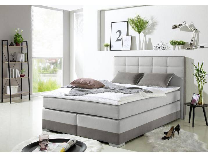 Boxspringbett INOSIGN, grau (hellgrau), B:153cm L:210cm, Komplettbetten, Boxspringbett, inklusive Topper und Wendekissen von Inosign