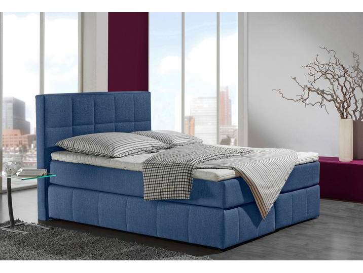 Boxspringbett INOSIGN Casano , blau (denimblau), B:152cm L:215cm, Strukturstoff-Bezug (100% Polyester), Komplettbetten, Boxspringbett, mit feiner Steppung, in 3 Matratzenarten, 2 Härtegraden und 5 Farben von Inosign