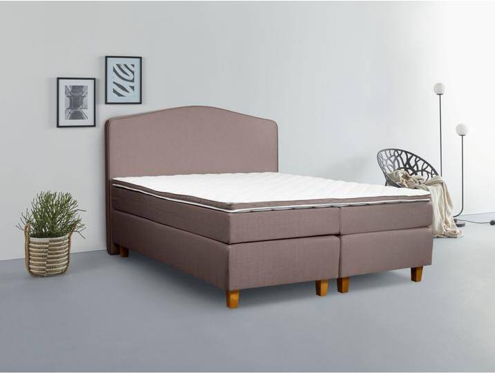 Boxspringbett INOSIGN Jalma , braun, B:161cm L:208cm, 100% Polyester, Komplettbetten, Boxspringbett, Füße aus massiver Birke ; Inkl. Topper von Inosign